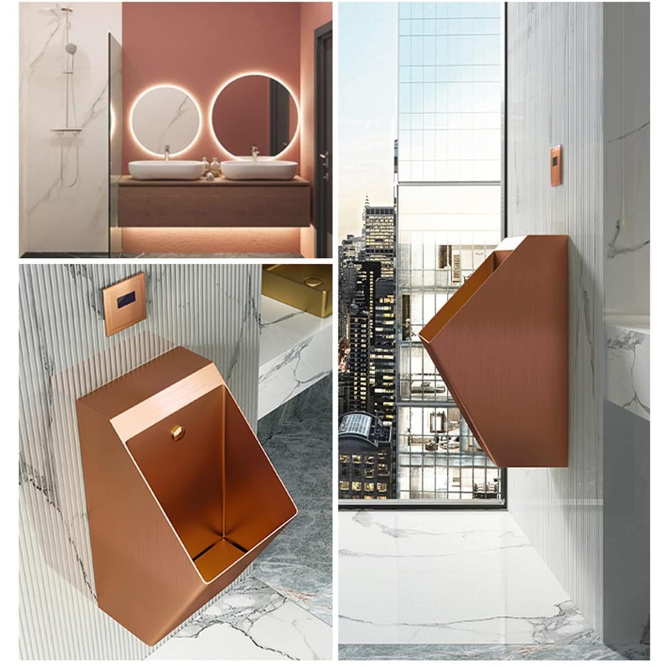 Orinatoio a parete in acciaio inox, anti-trabocco, orinatoio commerciale da uomo, WC verticale per casa, hotel, bar, aeroporto, rosegold-orinalplussensor (Black Urinalplussensor)