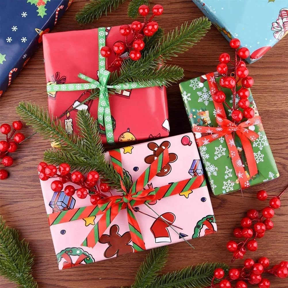 1000pcs Mini Artificial Berries, 0.39in Fake Berry Cherry Decor on Wire for Christmas Tree Decorations Wreath Ornament - Red