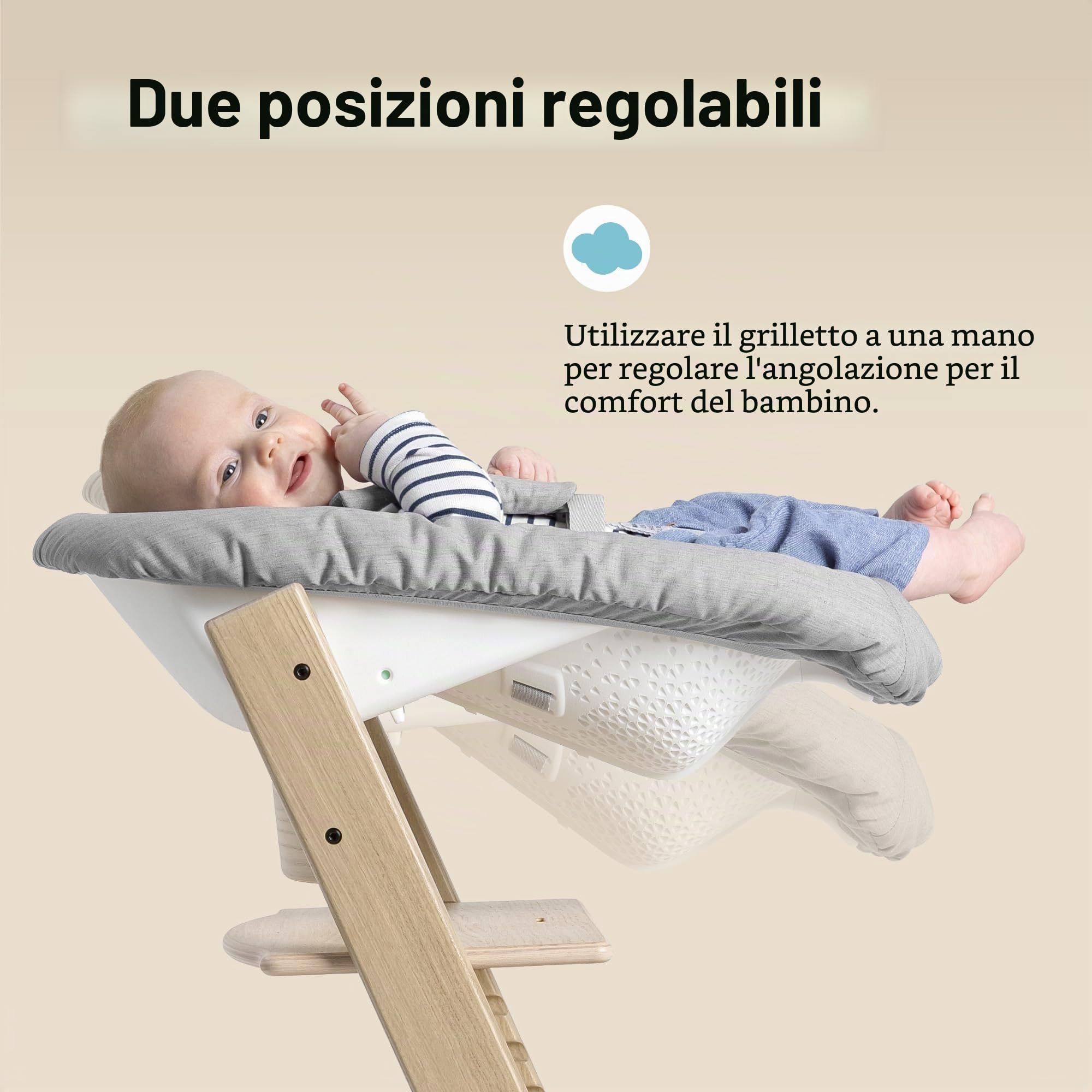 Stokke Tripp Trapp (bianco) con Newborn Set (grigio) - Per neonati fino a 9 chili - accogliente, sicuro e facile da usare