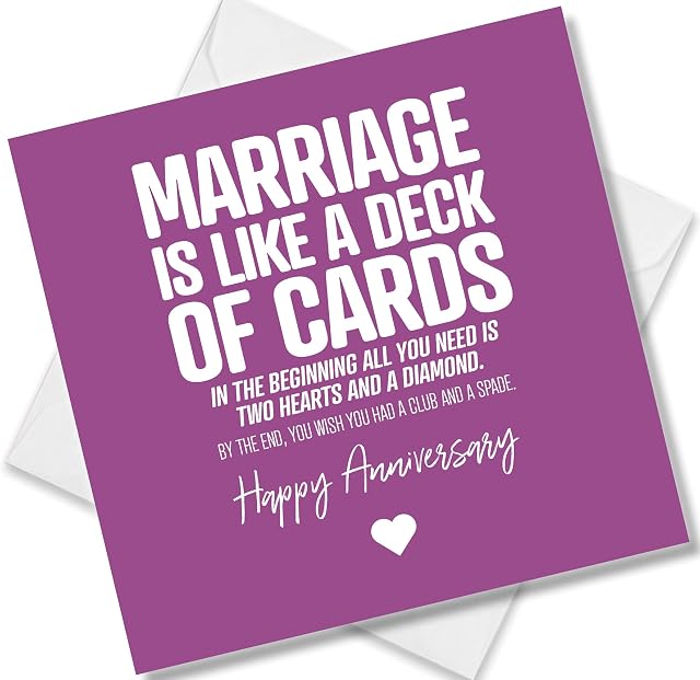 Punkcards  Funny Anniversary Card  'Marriage Is Like A Deck Of Cards  Happy Anniversary Card For Husband, Wife, Partner - Humorous Romantic Wedding Anniversary Couples