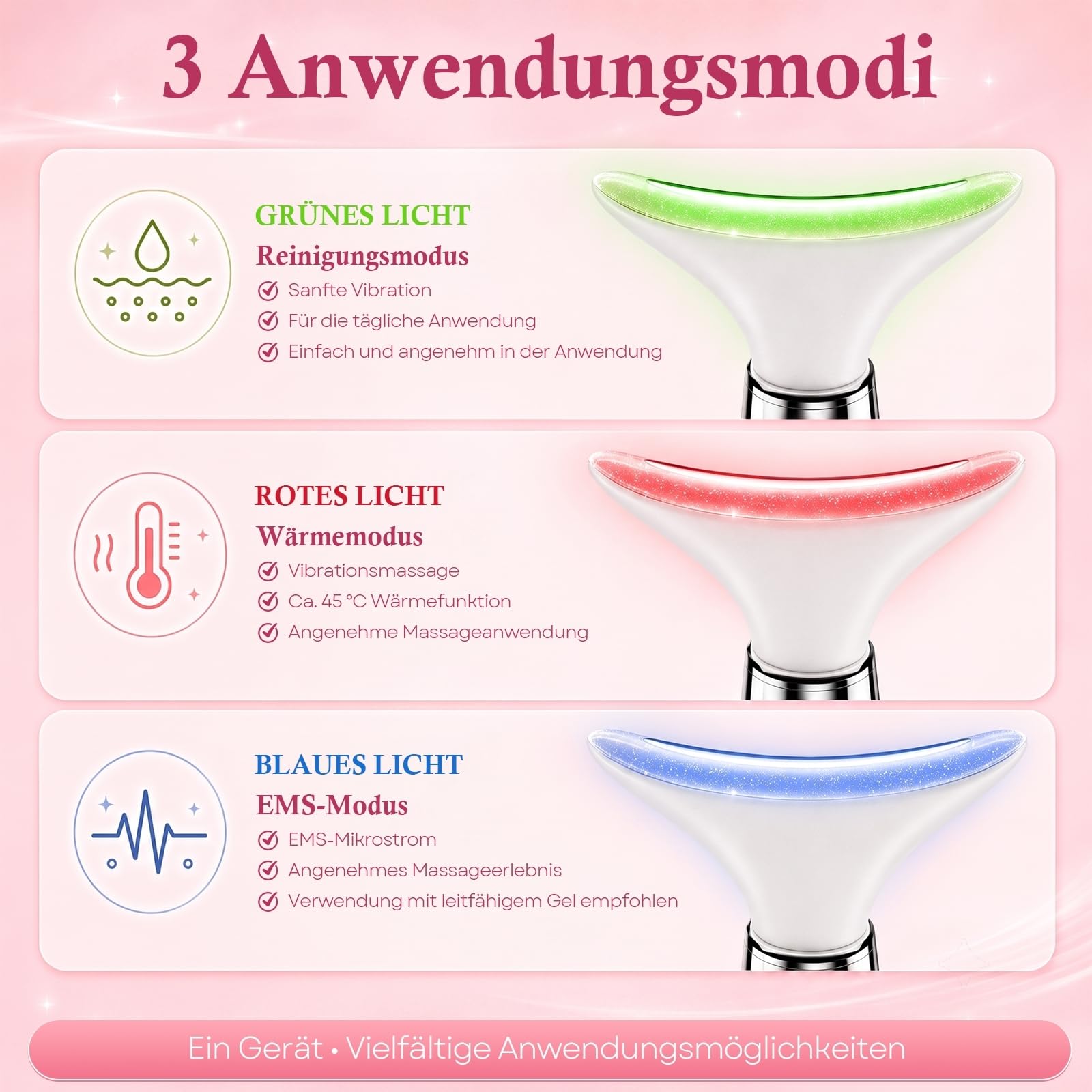 Gesichtsmassagegerät Gesicht Massagegerät Face Massager: 4-in-1 EMS Gerät Gesicht mit 4 Massageköpfen - Massagegerät Gesicht mit Wärmefunktion LED Licht & Vibrationsmassage für Gesicht & Hals Gerät
