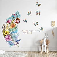 Vista 1 de Hermosas calcomanías de pared coloridas de plumas y flores de mariposa, arte floral de sacinora DIY calcomanías de pared de vinilo extraíble