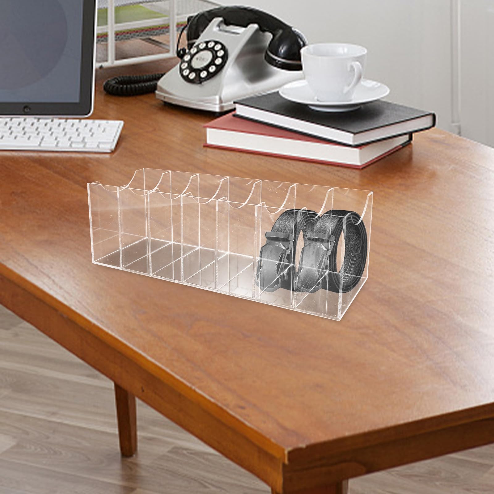 Gürtel Aufbewahrungsbox aus Acryl, Transparent mit 7 Fächern | Schreibtisch und Kleiderschrank Schubladen, Moderner Minimalismus, Durchsichtiger Organizer für Gürtel