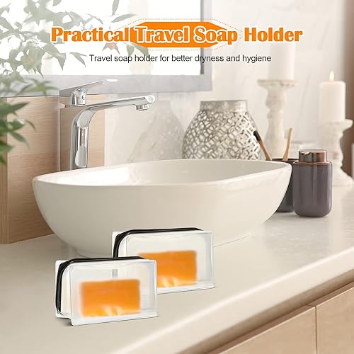 Miniatura 6 de Sieral 4 bolsas de almacenamiento de jabón de viaje a granel impermeable para barra de jabón con bolsa de soporte con cremallera para viajes, baño,