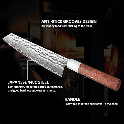 Miniatura 4 de YOTSUBA Cuchillo de chef japonés Gyuto de 8 pulgadas, cuchillo de cocina japonés profesional de Damasco forjado a mano, cuchillos de cocina ultra