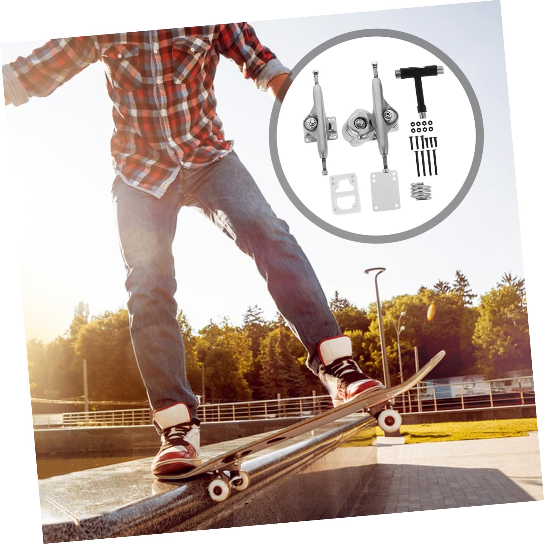 JOINPAYA 2pcs Land Surfboard Brackets Trucks with Axle Easy Installation Gasket Included Durable Spring Base for Skateboarding