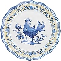 Vista 4 de UP ware Blue Rooster - Juego de platos de ensalada de melamina con borde de cuentas para risotto, pasta y ensalada, sin BPA, aptos