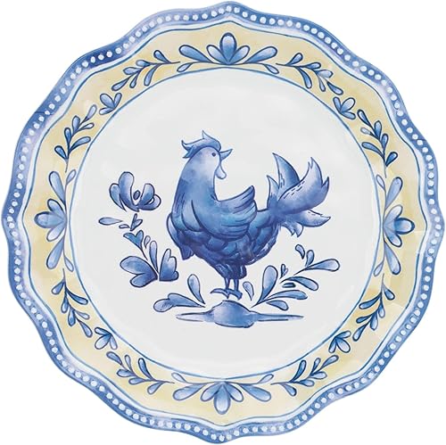 Miniatura 4 de UP ware Blue Rooster - Juego de platos de ensalada de melamina con borde de cuentas para risotto, pasta y ensalada, sin BPA, aptos para