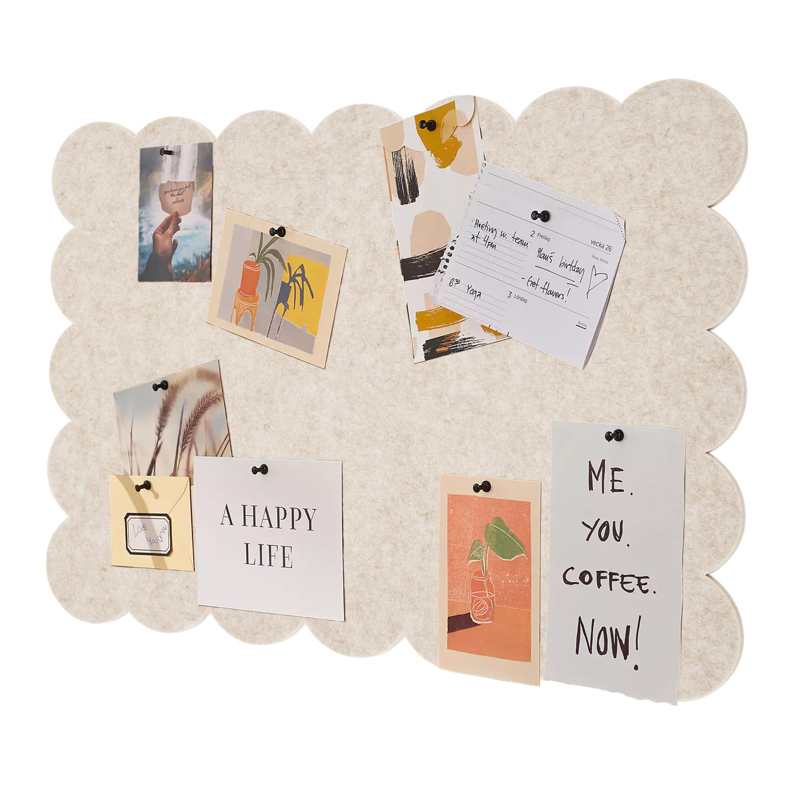 Cloud Felt Pin Board, 60x40cm Scalloped Edge Notice Board Self Adhesive Memo Bulletin Board for Wall, Thick Vision Board Photo Display for Home Office, Kids Room & Classroom, Beige