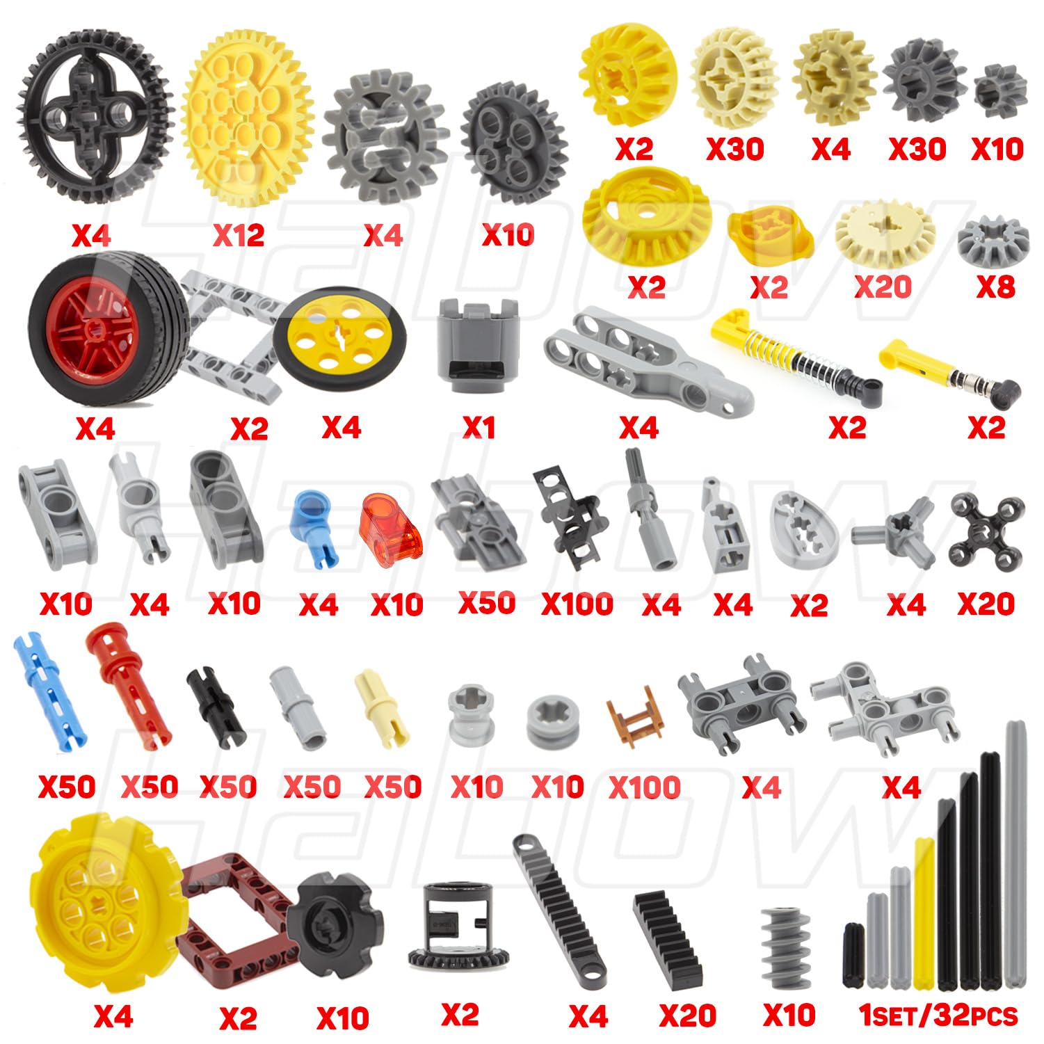 Kit di parti di costruzione Habow serie tecnologia 862 pezzi, include ingranaggi, assi, perni, connettori, ecc., Compatibile con marche di mattoni mainstream, pacchetto di accessori per MOC.