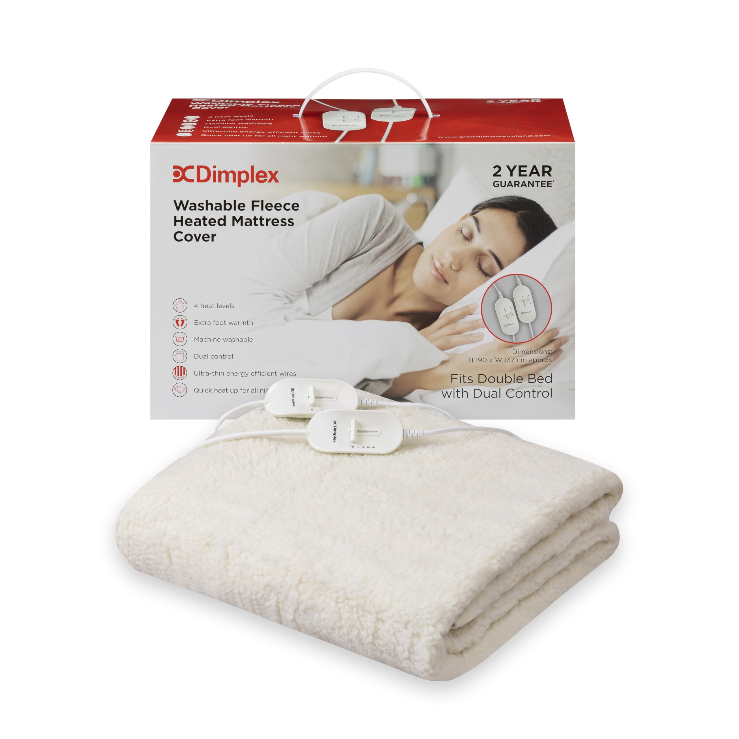 Dimplex DXMCDBD Machine Washable Fleece Mattress Cover wi...