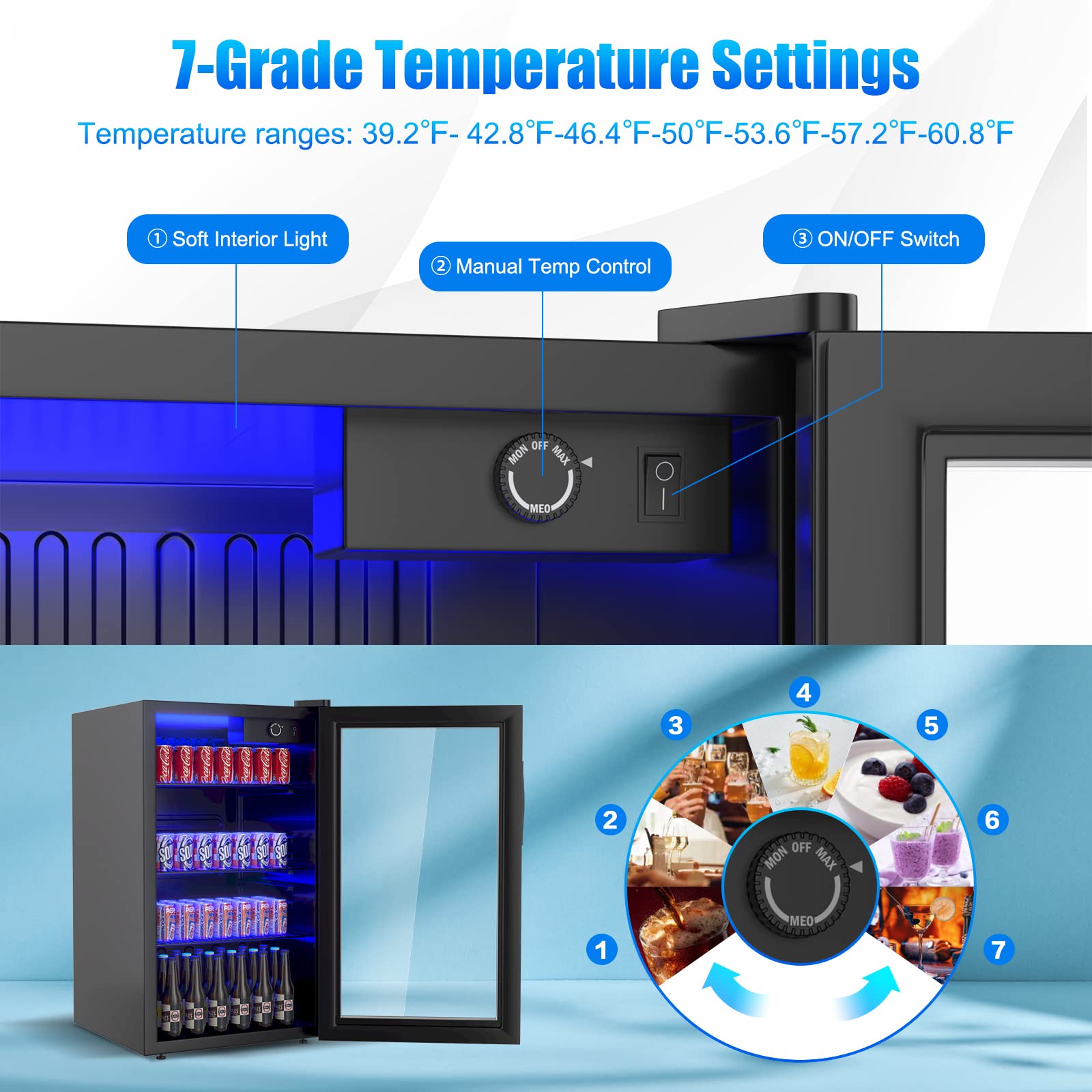 Chefjoy Mini Fridge, 120 Can Freestanding Drink Cooler With Glass Door, Removable Shelves For Soda Beer Wine, Compact Small Refrigerator For Bedroom, Office, Dorm, 3.2 Cu.Ft (3.2 Cu. Ft) on Fridge.com - View 5