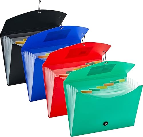 FANWU Paquete de 4 carpetas expansibles con cierre de cordón y botón, tamaño carta, 7 bolsillos organizador de archivos de acordeón de plástico,