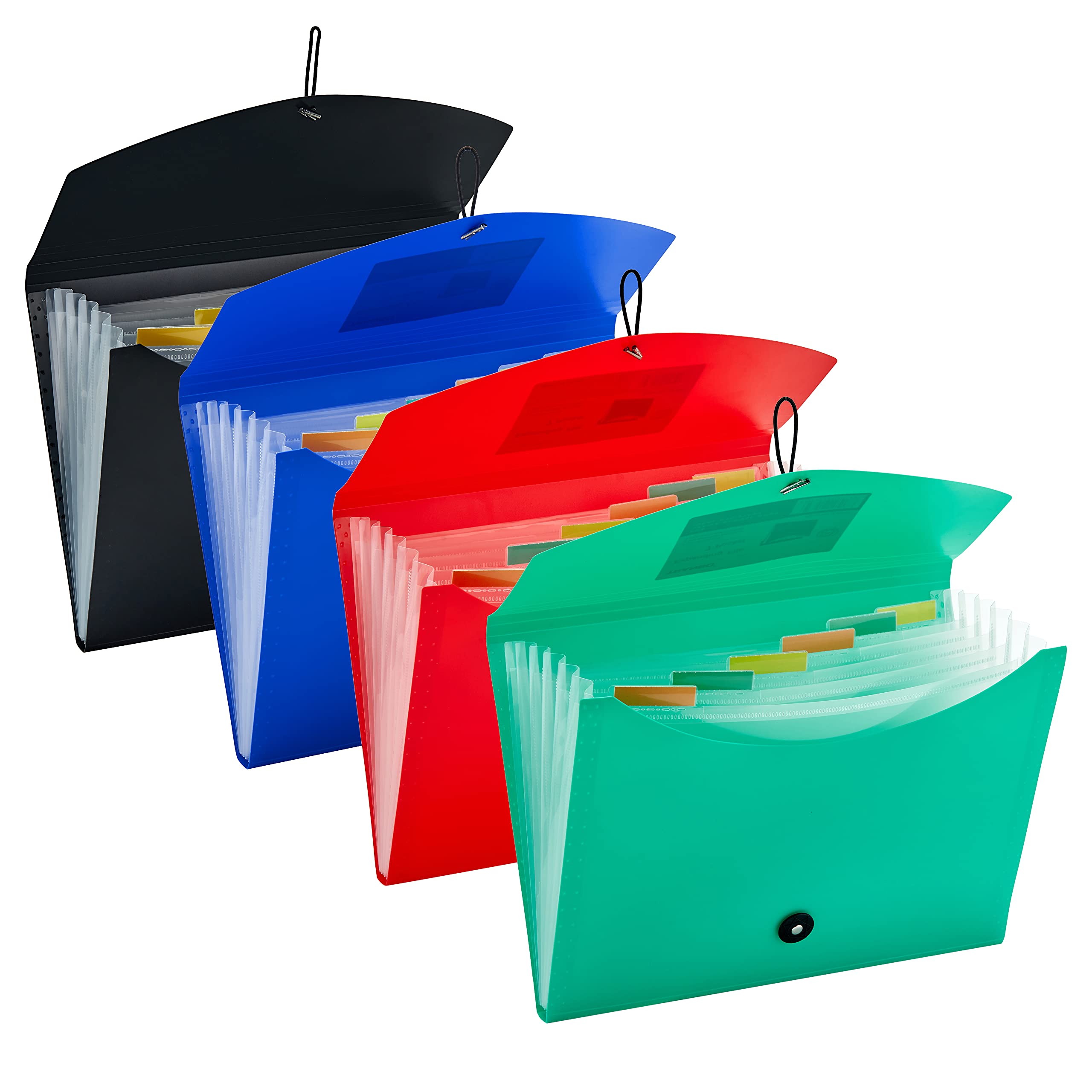 FANWU 4 Pack Expanding File Folders with Cord & Button Closure, Letter Size, 7 Pockets Plastic Accordian File Organizer Poly A4 Expandable Paper Document Organizer for Office School Home Organization