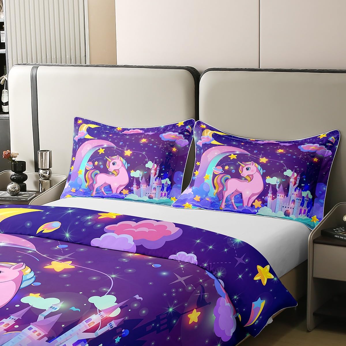 Loussiesd Einhorn-Bettwäsche-Set Für Mädchen – Mikrofaser, Mit Regenbogen & Sternen