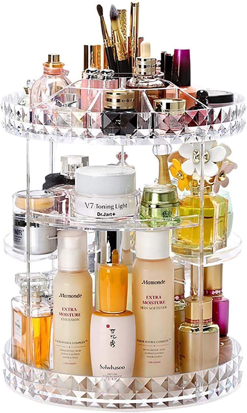 HOSEN Acrylic Rotation Makeup Organizer,Perfume and Skincare Organizer, Dresser Cosmetic Storage, Spinning Bathroom Make Up Holder Countertop For Lipstick and skin care