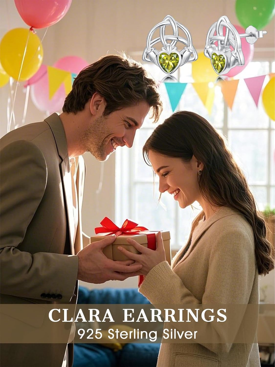 Seiyang Claddagh Birthstone Stud Earrings 925 Sterling Silver Celtic Knot Earrings Celtic Knot Jewelry Birthstone Gifts for Daughter Women