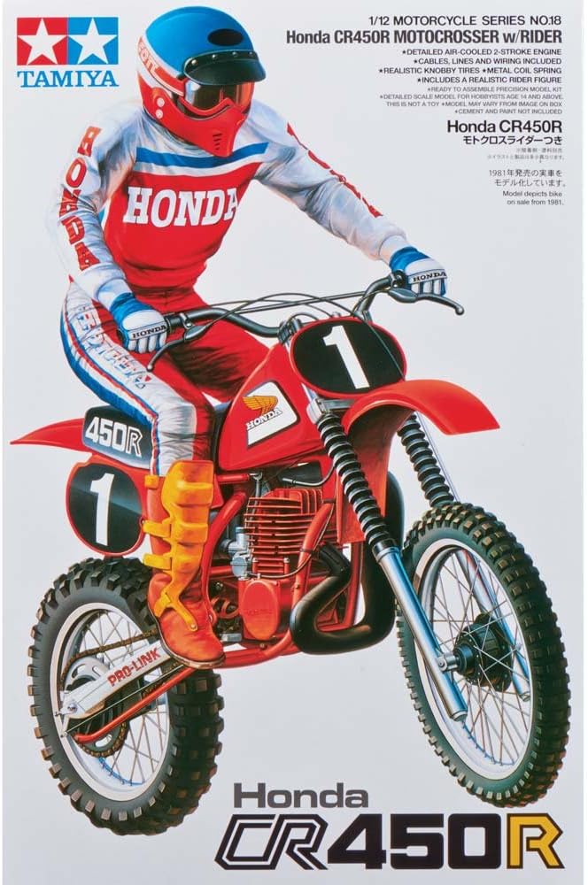 Tamiya 1/12 Motorcycle Series No.18 Honda CR450R motocross rider with 14018