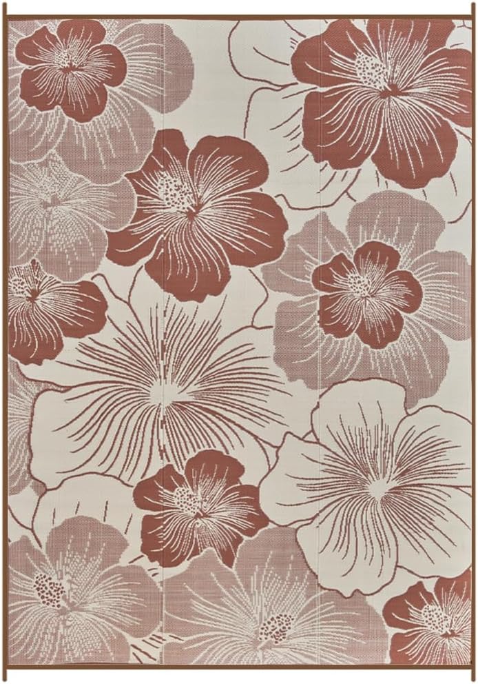 Reversible Outdoor Rug 4x6 ft, Waterproof Plastic Straw Patio Camping Rugs, Outdoor Indoor RV Mat Carpet for Patio, Outside Entry, Backyard, Deck, Bench, Picnic, Camping, Brown/Light Beige 4x6 Ft Brown/Light Beige