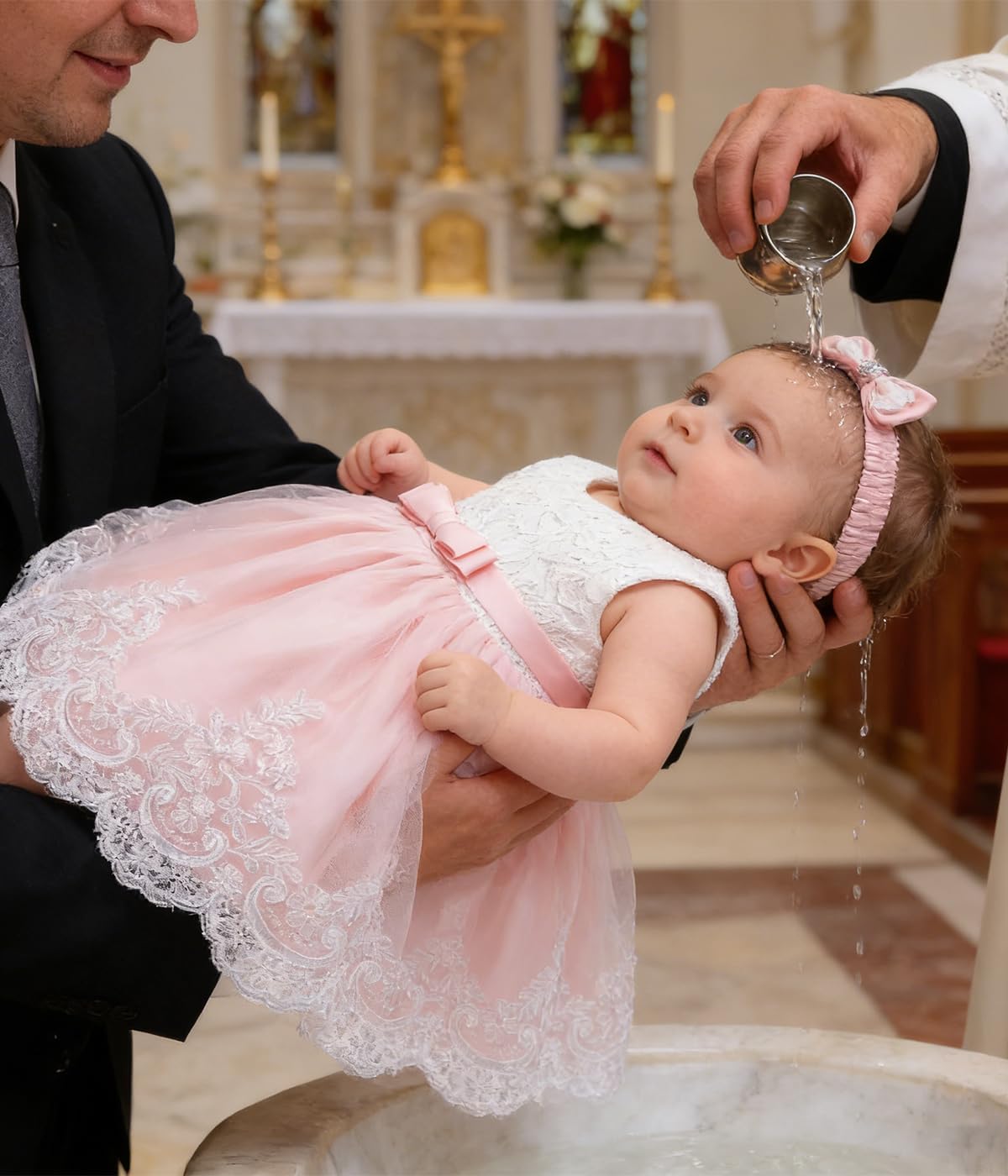 LZH Baby Girls Ruffle Lace Backless with Headwear,Bowknot Flower Dresses Pageant Party Wedding Baby Girl Christmas Dress