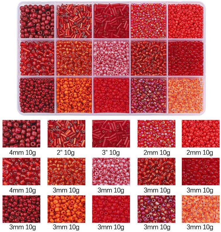 Mix 15 Color Glass Seed Tube Beads Glass Bugle Beads Loose Kit for Jewelry Making DIY Craft Beading (Mix 15 Color, Red) - Image 3