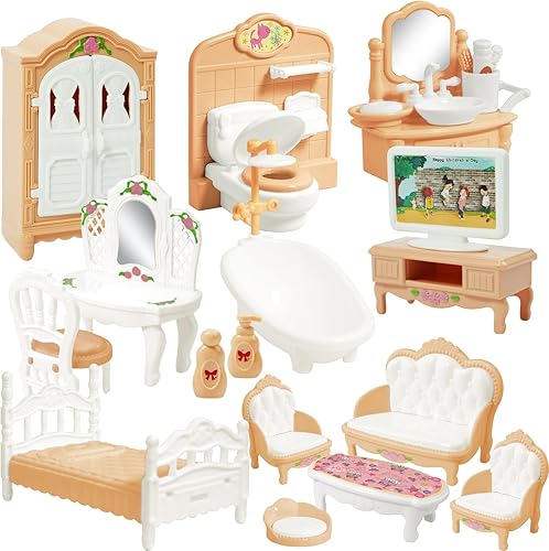 Miniatura 8 de Juego de 20 muebles y accesorios para casa de muñecas, muebles para casa de muñecas, mini muebles para casa de muñecas, 1 a escala 12, dormitorio,