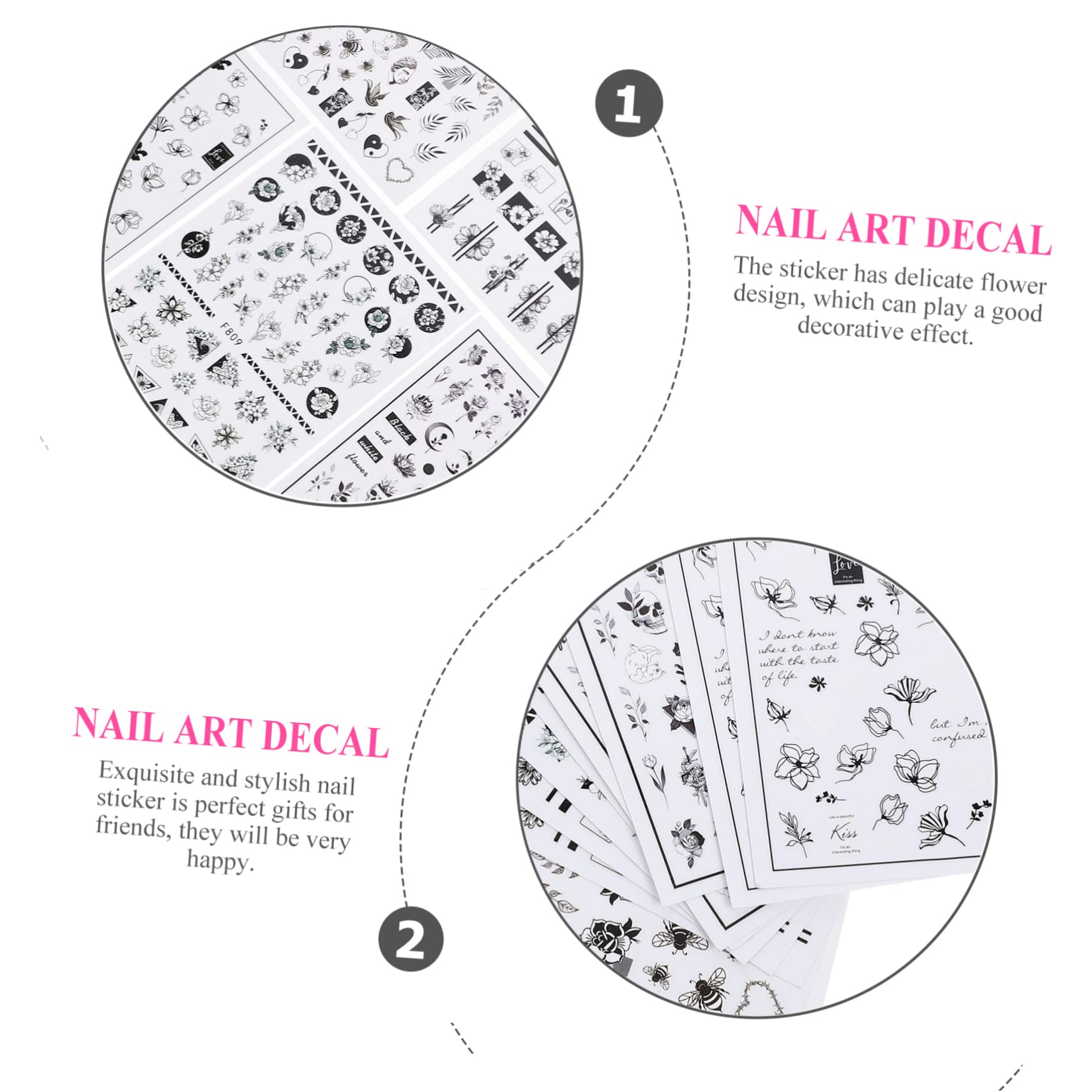 minkissy 50hojas Pegatinas Autoadhesivas De Flores Para Uñas De Calcomanías De Arte De Uñas Diseño De Flores y Corazones Decoración Creativa Para Manicura y