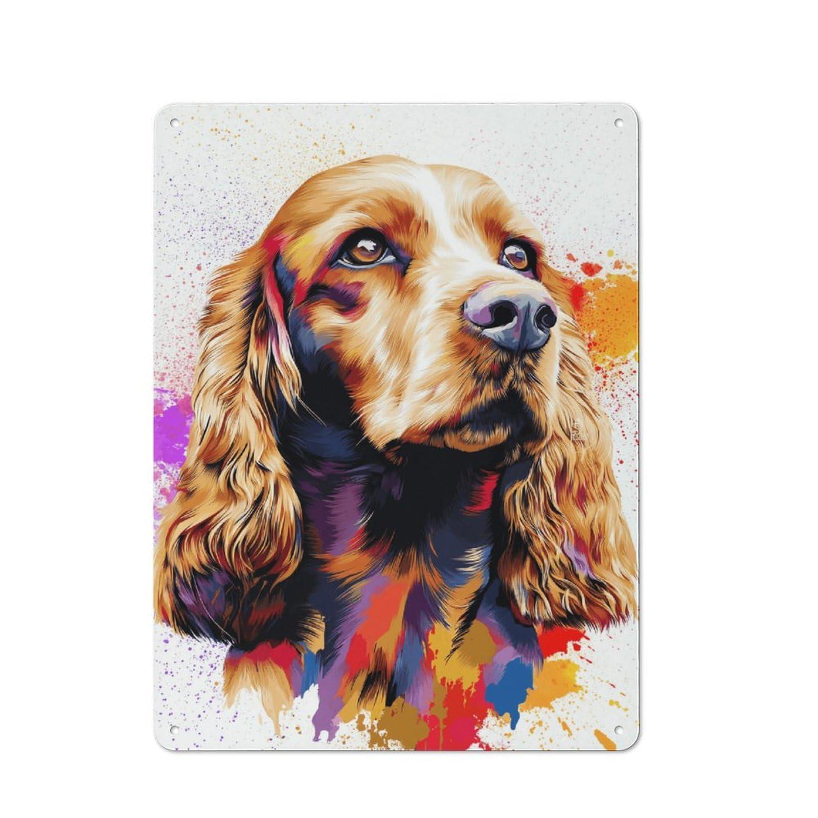 Junmoney Colorful Cocker Spaniel Portrait -2 40X30cm Rustic Tin Sign With For Dining Room Or Kitchen, A Decorative Metal Sign For Kitchens And Dining Spaces