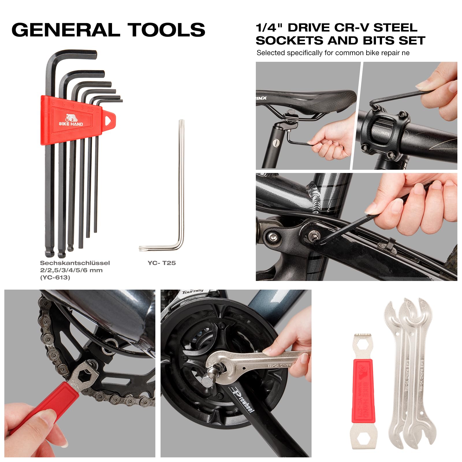 BIKE HAND Set completo di attrezzi per bicicletta, 22 pezzi