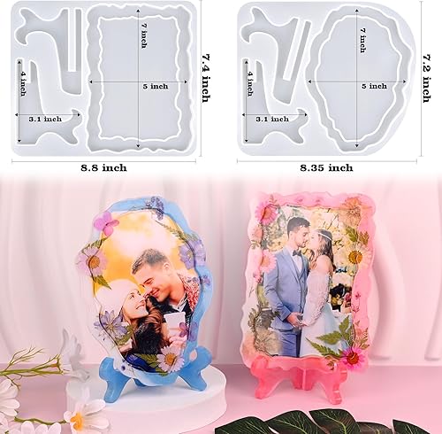 Vista 3 de Molde de resina para marco de fotos, moldes de marco de fotos con soporte de soporte, rectangular y ovalado de moldes epoxi de borde irregular