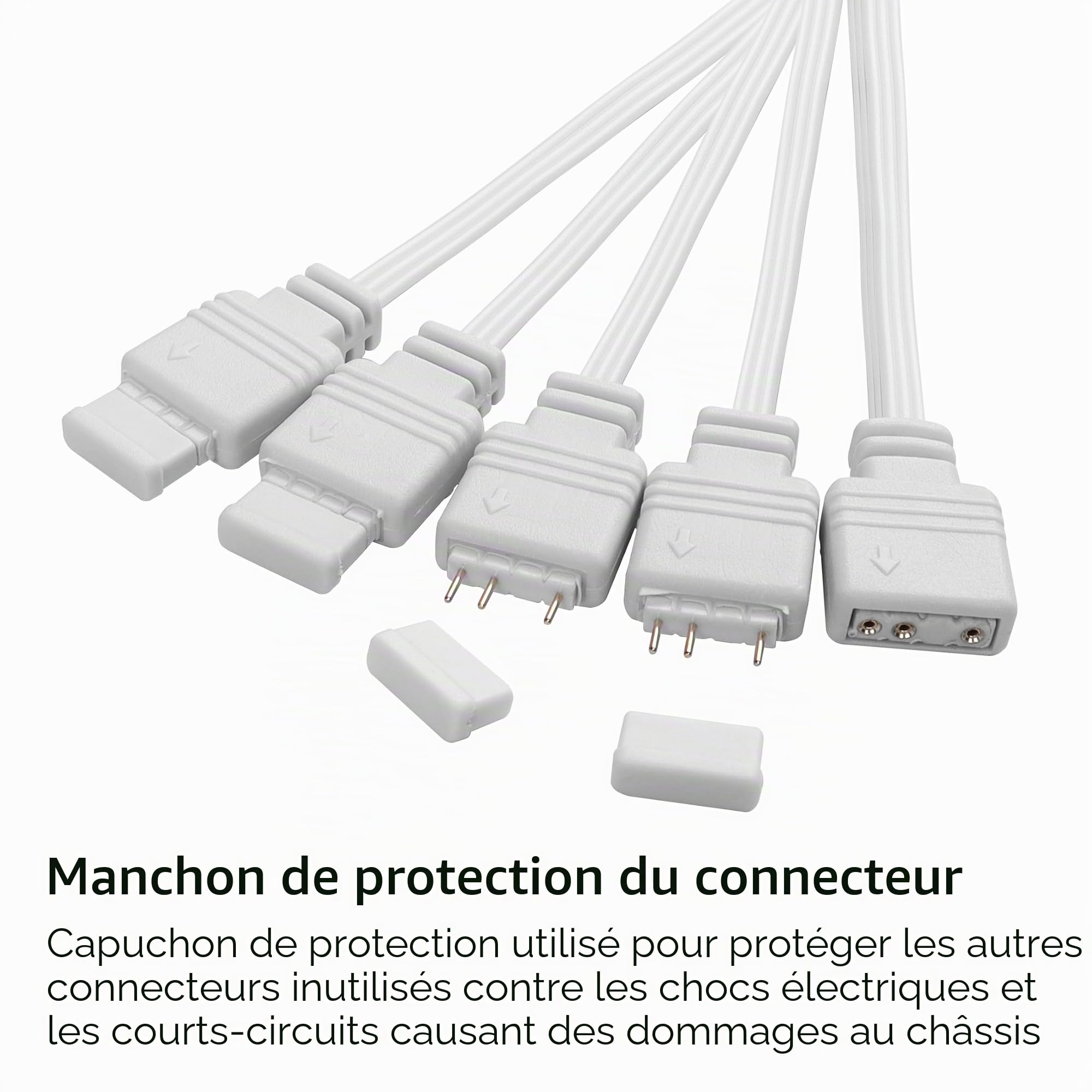 YAODHAOD Câble répartiteur ARGB 5 V 1 femelle vers 4 mâles 3 broches adressable RVB pour châssis d'ordinateur, refroidisseur de processeur et ventilateur ARGB 5 V (1 à 4 (3 broches), blanc)