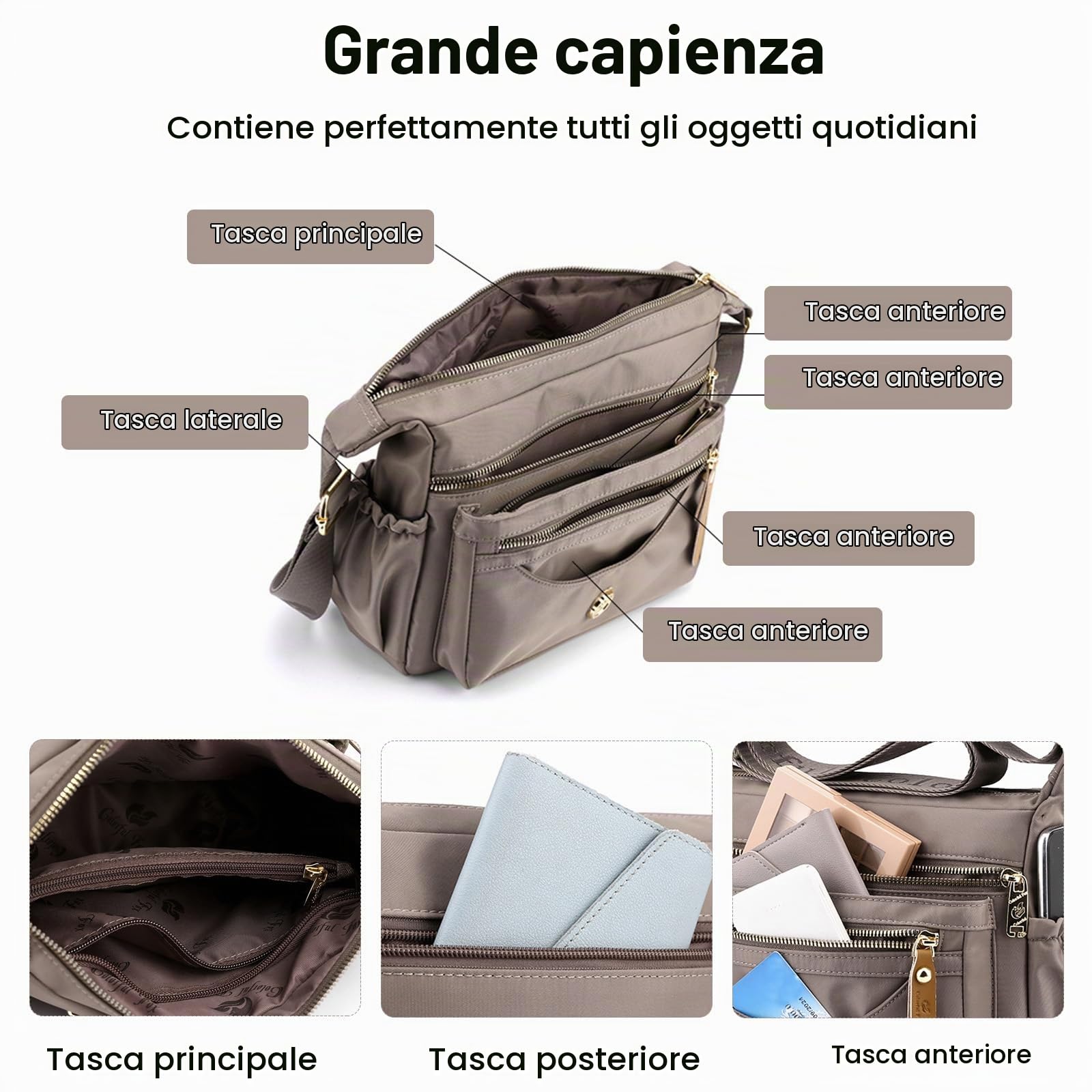 FANDARE Borse a Tracolla da Donna Borsa Donna Borse a spalla da palestra con tracolla larga regolabile Elegante Borsa a Spalla Nylon Pochette Borsello Borsa Viaggio Crossbody Bag lago Blu