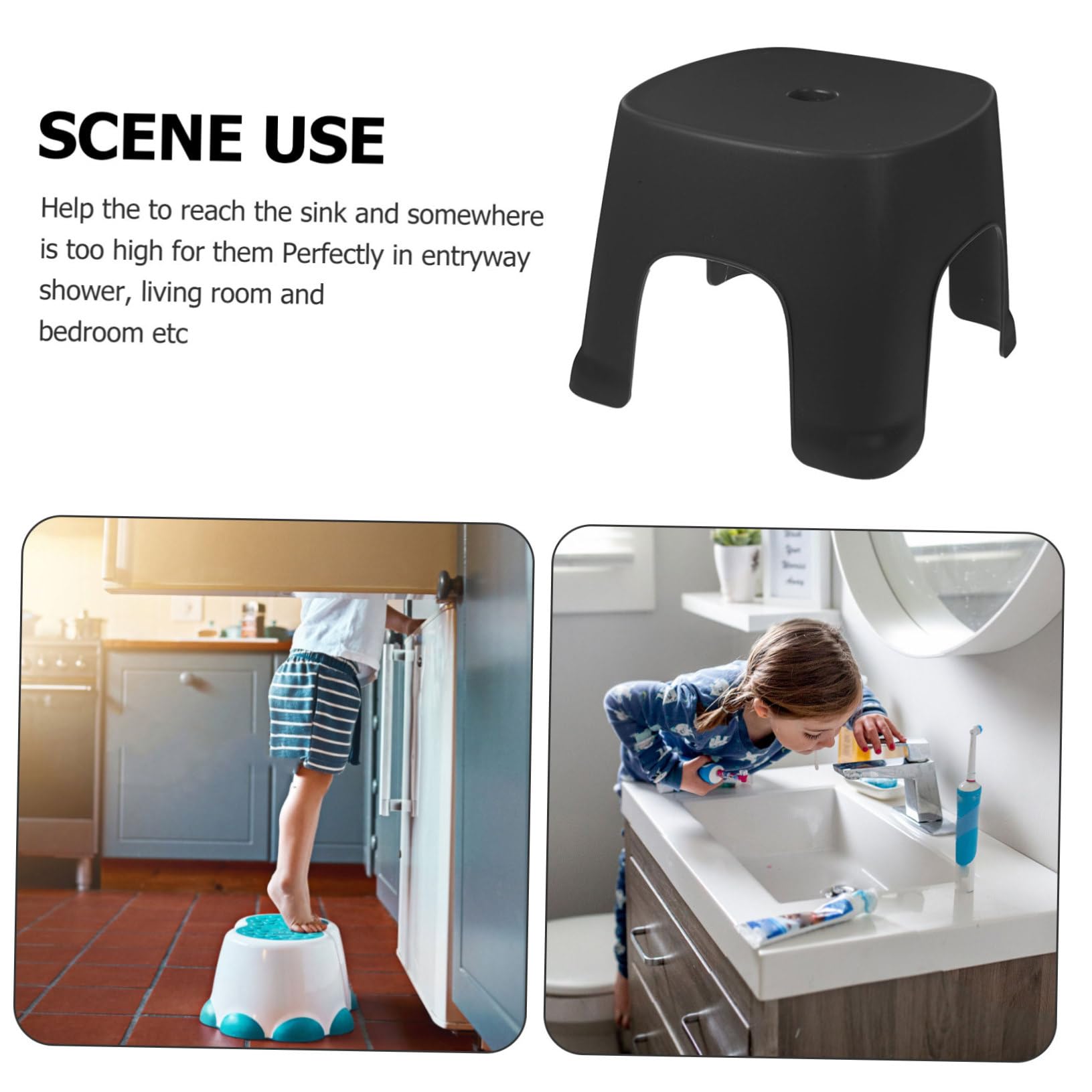 Sgabello da Bagno Poggiapiedi Stabile e Antiscivolo in Pvc Nero per Posizione Naturale Accovacciata, per Uso Quotidiano e Cucina