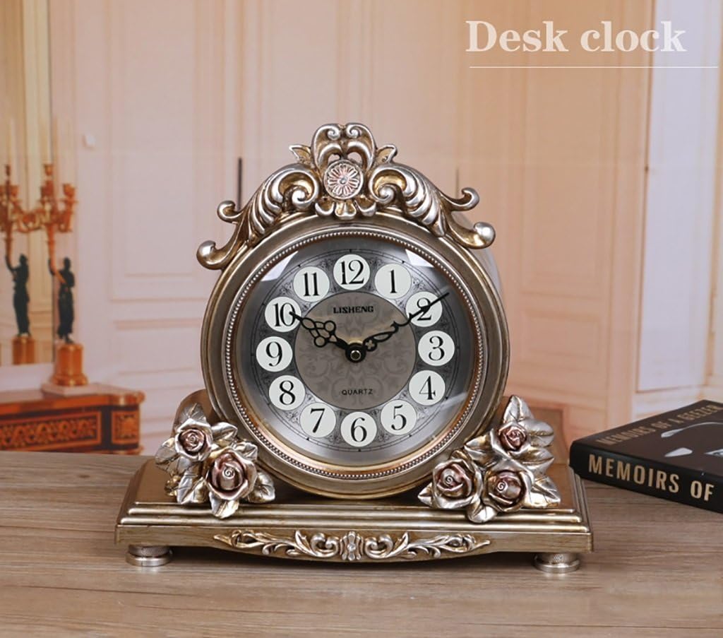 Retro Mantel/Mantle Rhythm Quartz Clock Living Room Desk Shelf Clocks Decoration (Color : Bronze)