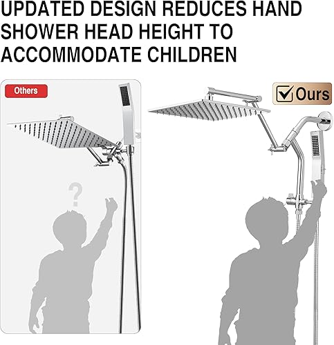 Miniatura 5 de Regadera de lluvia de metal de 10 pulgadas con modo de lavado eléctrico integrado de mano, cabezales de ducha cuadrados de cascada de alta presión