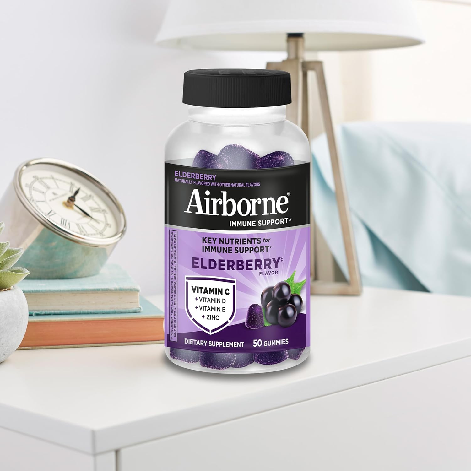 Airborne Elderberry + Zinc & Vitamin C Gummies For Adults, Immune Support Vitamin D & Zinc Gummies With Powerful Antioxidant Vitamins C D & E - 50 Gummies, Elderberry Flavor - Image 10