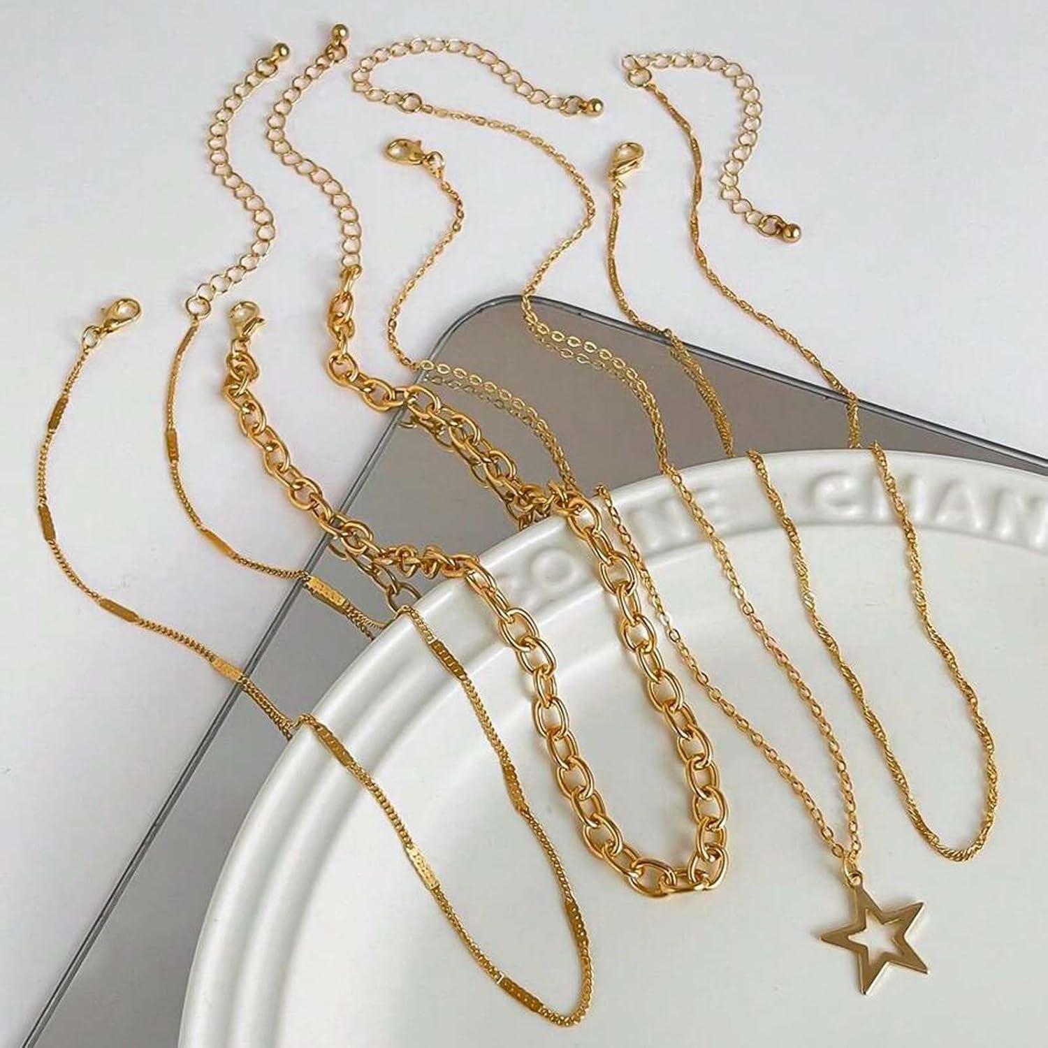 Y2K Necklaces Jewelry Gold Cherry Necklaces for Women Chunky Charm Streetwear Star 8 Ball Stackable Leopard Cheetah Dice Layered Gold Dainty Statement Chain Choker Trendy Birthday Jewelry Gifts - Image 4