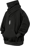 Fleece Hoodies for Men Cowl Neck Sweatshirts Casual Pullover Fall Winter Loose Fit Tops with Embroidery