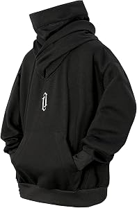 Fleece Hoodies for Men Cowl Neck Sweatshirts Casual Pullover Fall Winter Loose Fit Tops with Embroidery