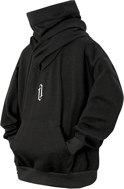 Fleece Hoodies for Men Cowl Neck Sweatshirts Casual Pullover Fall Winter Loose Fit Tops with Embroidery