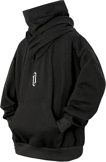 Mens Turtleneck Hoodie, Fleece-Lined, Large Size, Long Sleeve, Pullover, Sweatshirt, Casual, Street Style, Autumn, Winter Clothes