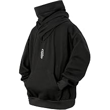 Fleece Hoodies for Men Cowl Neck Sweatshirts Hood with neck Gaiter Casual Pullover Fall Winter with Embroidery