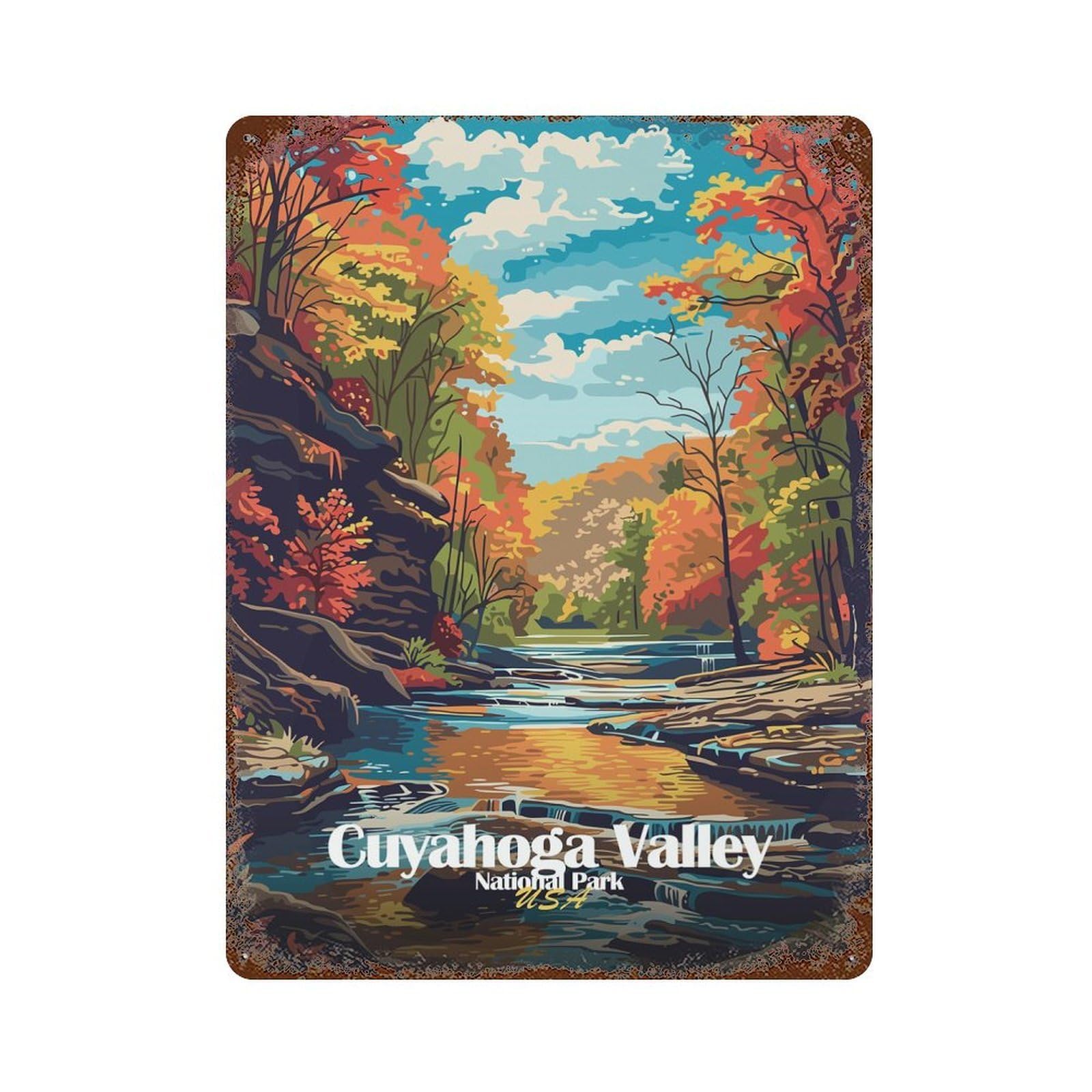 Cuyahoga Valley National Park Illustration Retro Metal Sign 15.7"x11.8", Ideal for Shed, Workshop And Garage Wall Decor