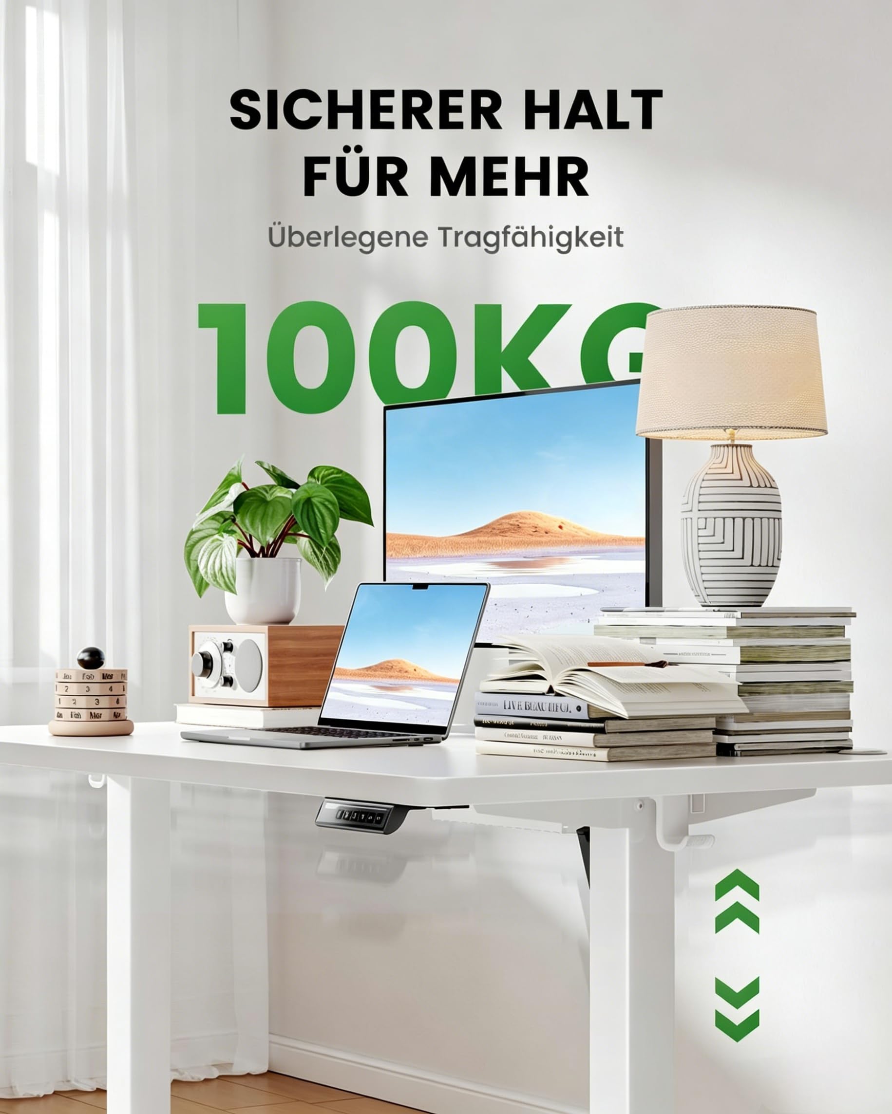 Marsail Elektrisch Höhenverstellbarer Schreibtisch 180x80, Max 100 kg, Robuster Metallrahmen, Vierteilige Tischplatte, Bürstenloser Motor, Leise Funktion, Höhenverstellbarer Tisch für Home Office