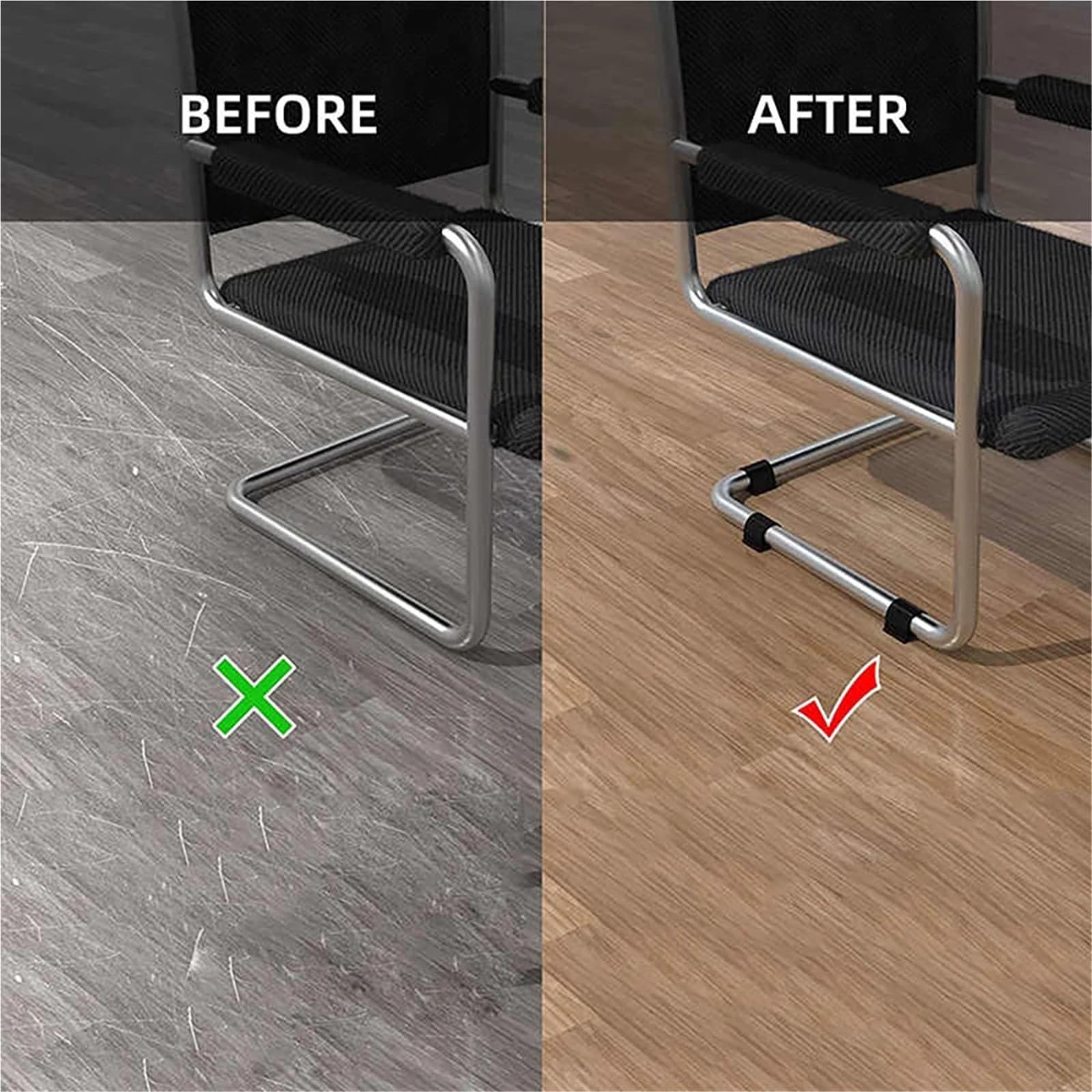 Fieltro Adhesivo Almohadillas for pies de Muebles Fundas for Patas sillas | Tapas de abrazaderas de tubo de protección de piso en forma de U antideslizantes de goma de fieltro(Black-25mm,24Pcs)