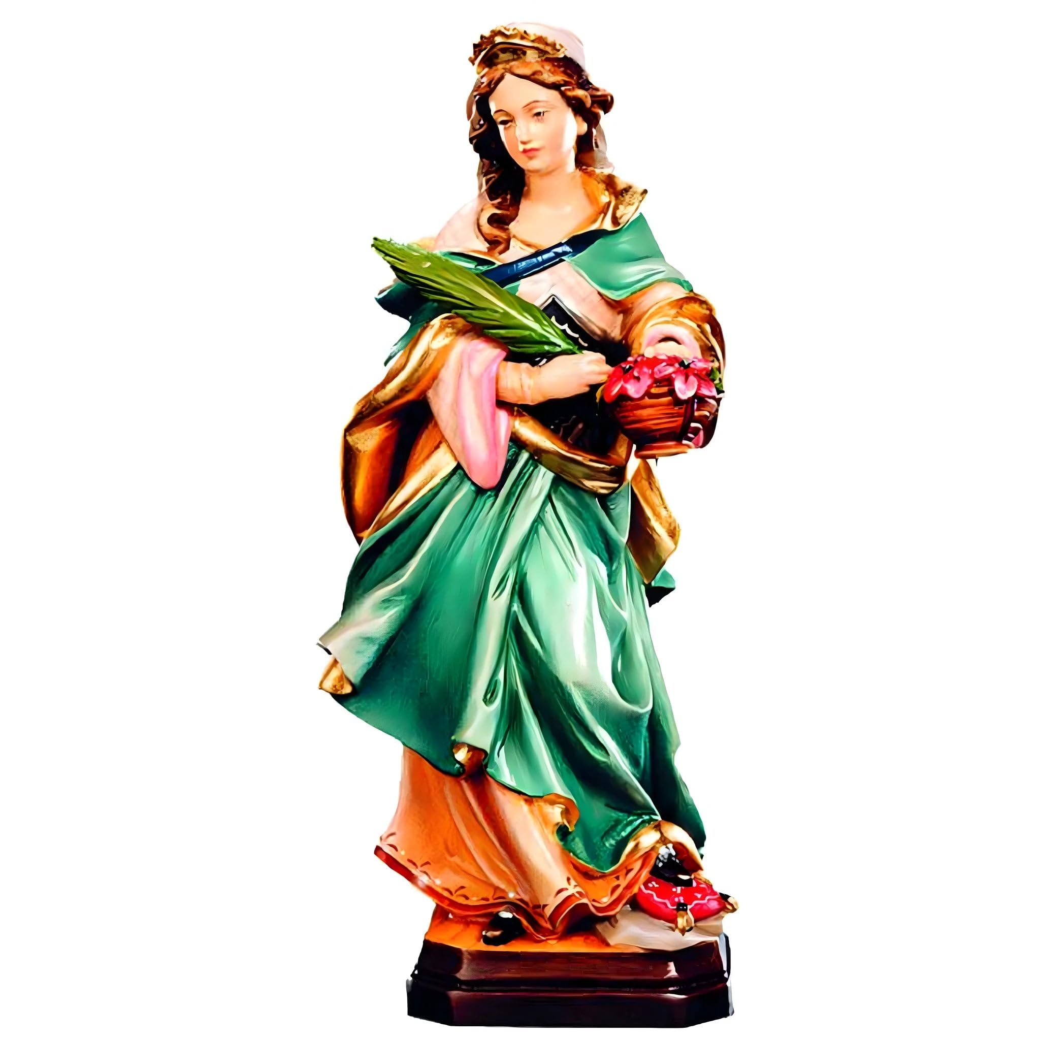 Dolfi | Santa Dorotea esculpida con cesta de flores 20 cm | Madera natural de Val Gardena | Figura Belén
