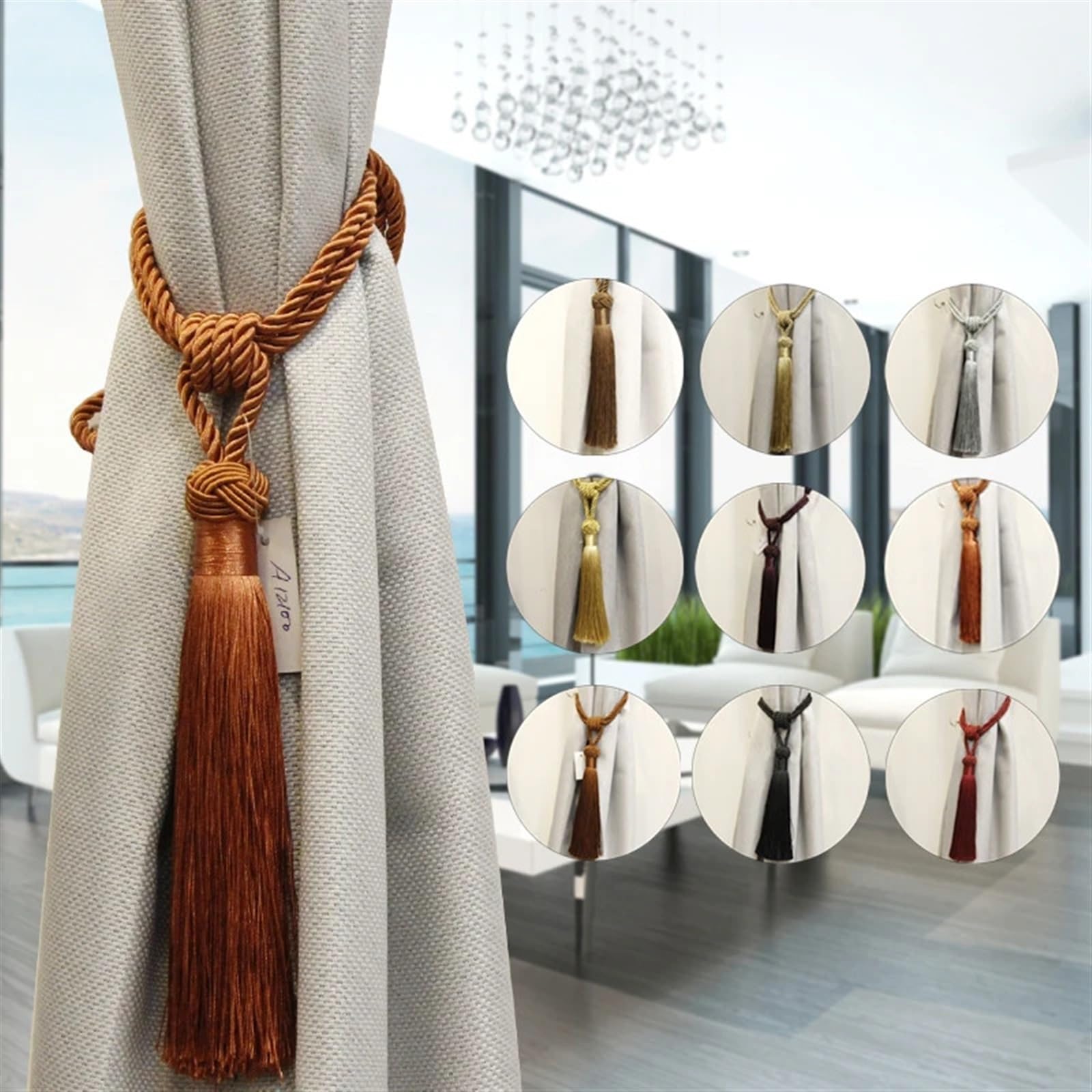 Raffhalter aus gewebtem Quastenseil, 1 Stück, DIY, einfache Hängequasten-Raffhalter für Gardinen, Heimdekoration (Beige, 92 cm), Beige-92 cm,Beige-92cm