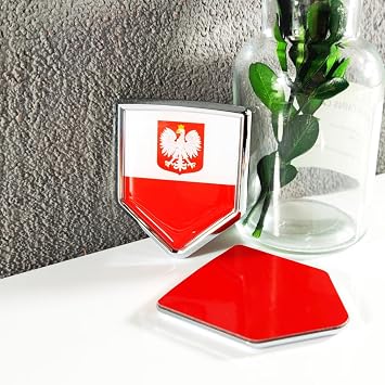 Newperlite Poland Flag Decal Sticker Car Emblem Polish Flag Car Decoration Accessories Chrome Shield for Truck Vehicles Cars, 2 Pack