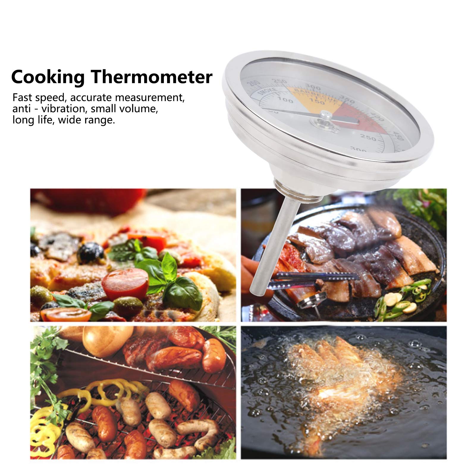 Termometro Da Forno E Barbecue 0-300°C – Quadrante 83 Mm Con Attacco 1/2 Pollice NPT, Asta In Acciaio Inox