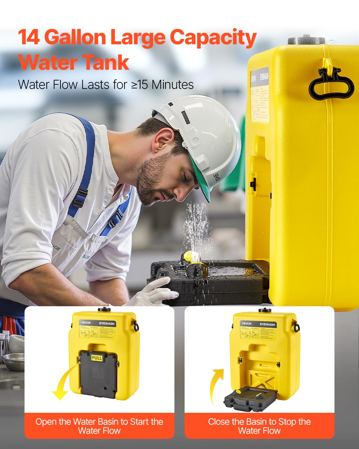 VEVOR Estación Lavaojos Portátil, Unidad Lavaojos de Emergencia 490 x 290 x 640 mm con 2 Rociadores para Montaje en Pared o Sobre Superficie Plana para Escuelas, Laboratorios y Fábricas, Amarillo